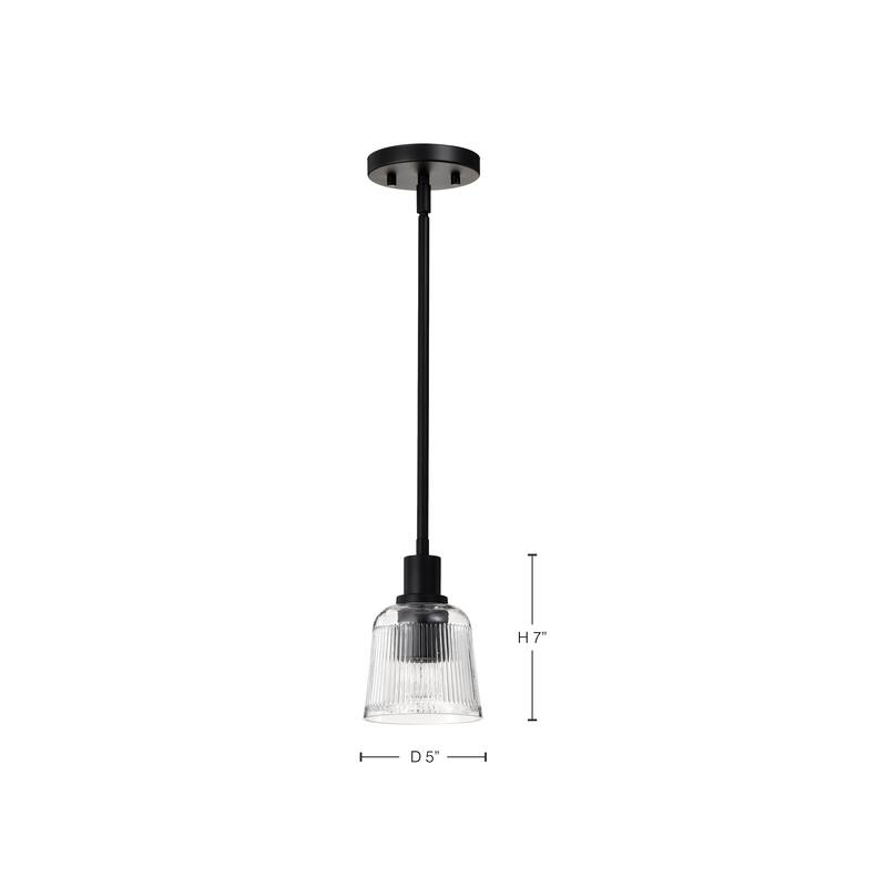 Grayson 1 Light Mini Pendant Matte Black Finish Clear Ribbed Glass - Matte Black