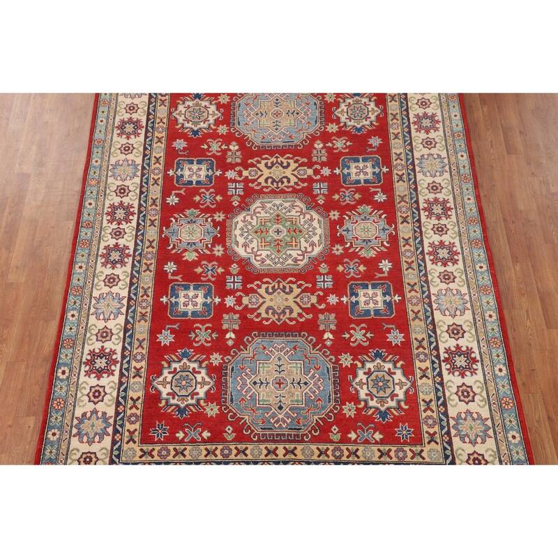 Red Kazak Area Rug Handmade Living Room Wool Carpet - 6'7" x 9'9"