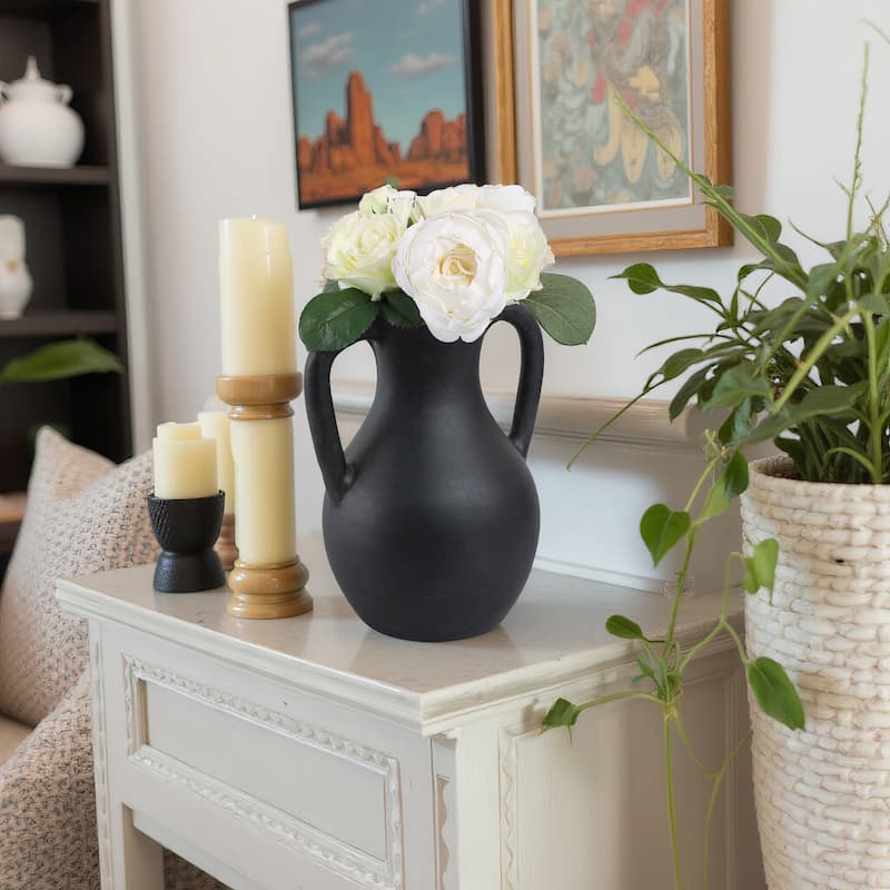 Terracotta Pottery Decorative Vase with Handles for Casual Home Decor