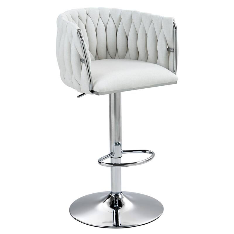 Adjustable Height Fabric Swivel Bar Stools w/ Back & Footrest,Set of 2