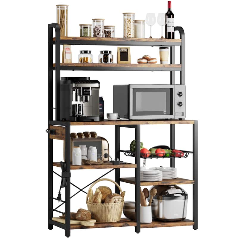 Kitchen Buffet Table with Large Storage with Power Outlet