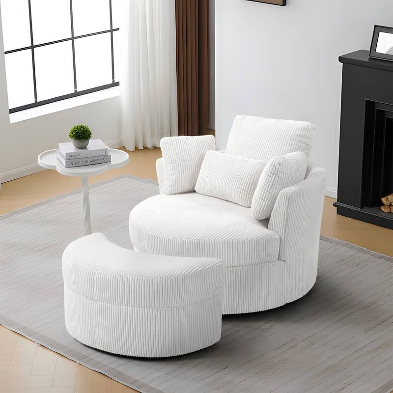 Modern Corduroy Swivel Chair with Ottoman