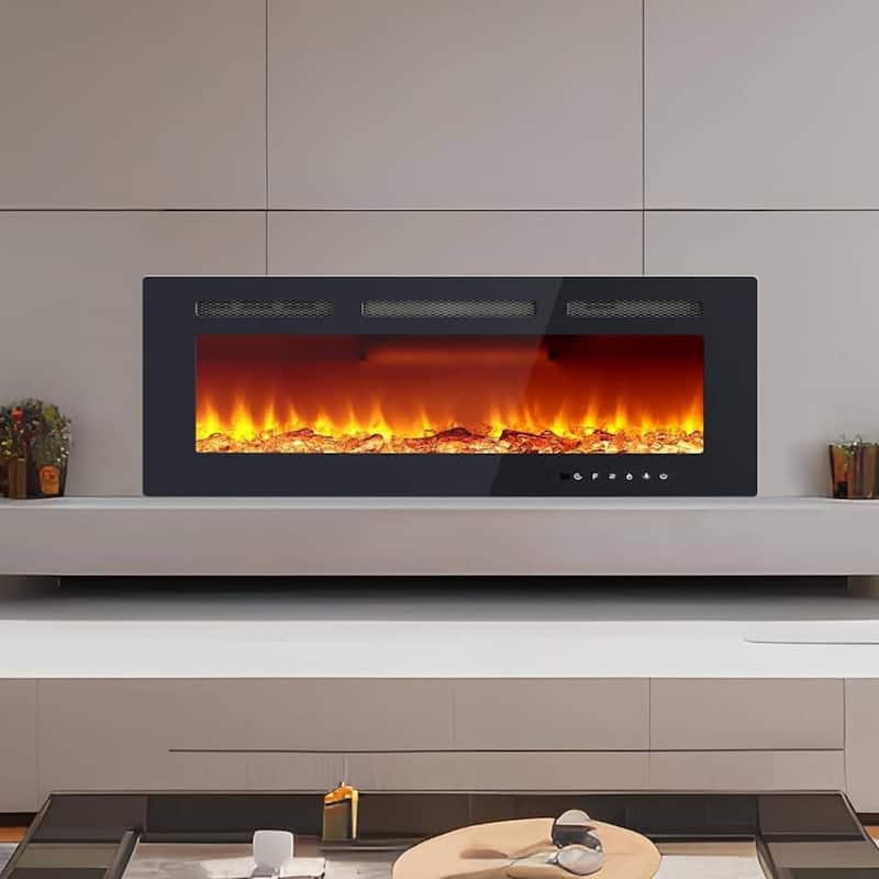 40Inch Recessed Electric Fireplace Heater with Timer, Touch Screen - N/A - Black