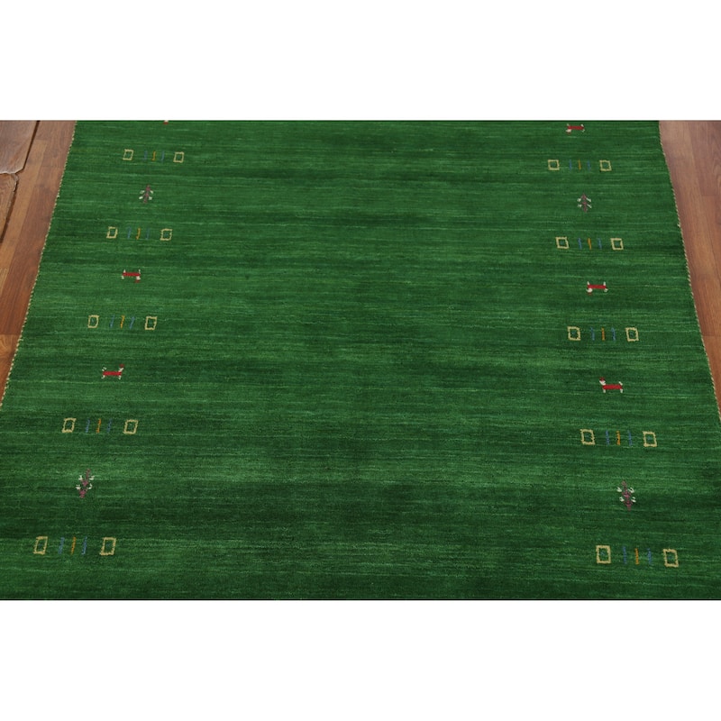 Green Gabbeh Oriental Rug Hand-Knotted Wool Carpet - 5'0" x 7'6"