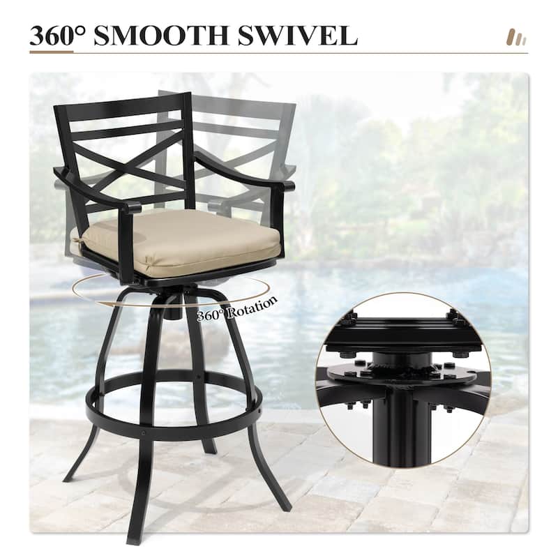 Outdoor Bar Stools Patio Aluminum Swivel Barstools with Sunbrella Cushion