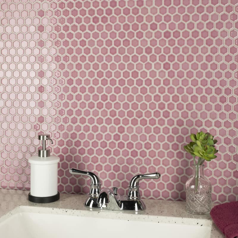 Merola Tile Tribeca 1" Hex Glossy Blush 10-1/4" x 11-7/8" Porcelain Floor and Wall Tile