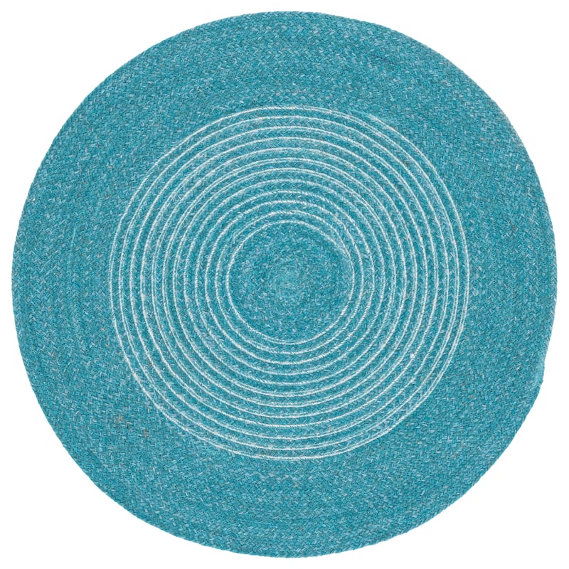 SAFAVIEH Handmade Braided Seringul Wool Rug - 4' Round - Turquoise/Ivory
