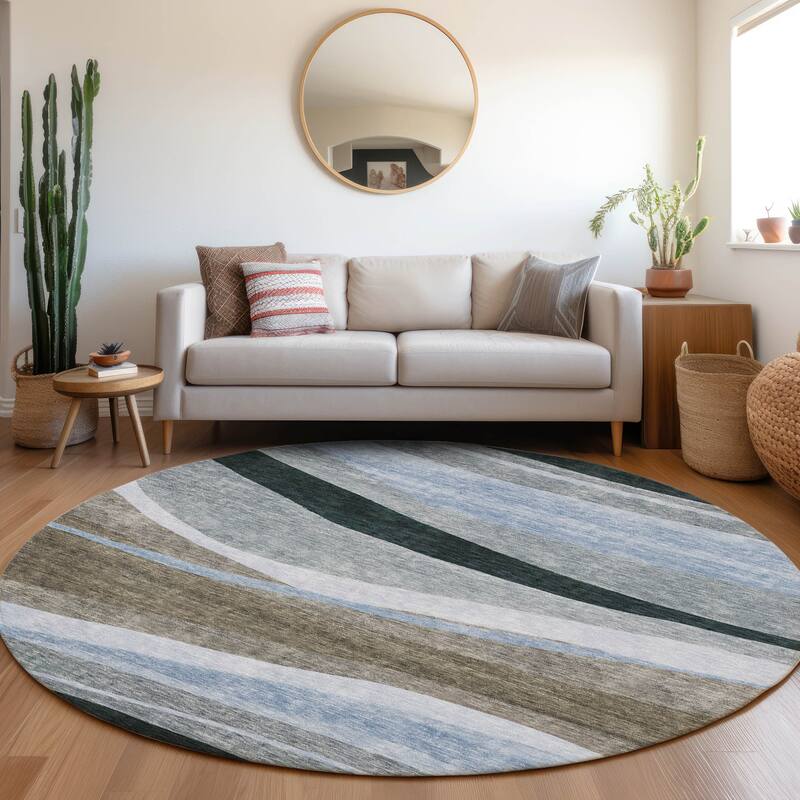Machine Washable Indoor/ Outdoor Contemporary Deco Chantille Rug - Brown - 8' x 8'