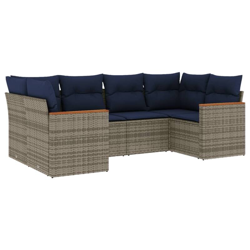 vidaXL 6 Piece Patio Sofa Set with Cushions Grey Poly Rattan - 24.4x 24.4x 27.2