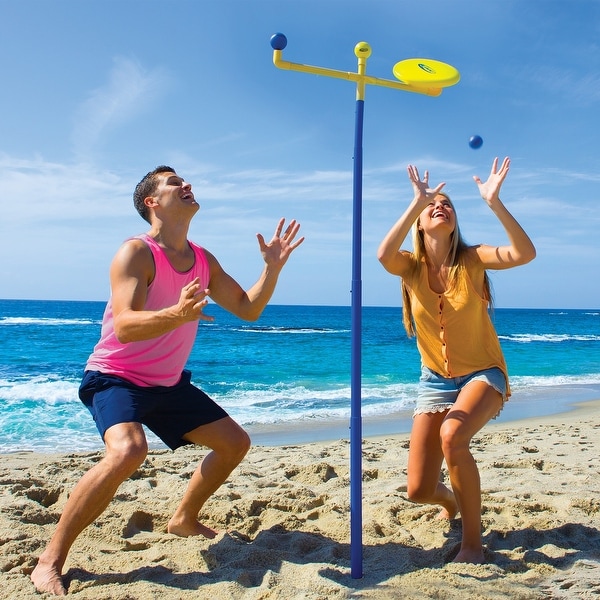 25.75" Blue and Yellow Knock 'Em Off Outdoor Backyard Recreational Flying Disc Game Set. Opens flyout.