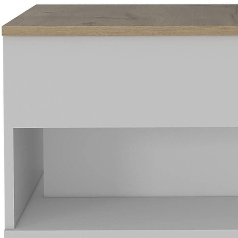22" White And Light Oak Manufactured Wood Rectangular Coffee Table With Drawer - 15.3" H x 21.6" W x 19.6" D