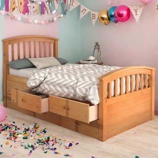 Twin Size Low Loft Bed Storage Bed Solid Wood Bed with 6 Drawers,Paint Surface,Environmentally Friendly Materials,Oak