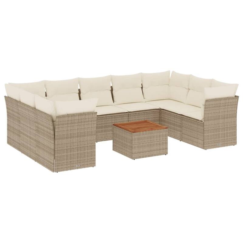 vidaXL Patio Sofa Set with Cushions Outdoor Furniture 10 Piece Poly Rattan - 21.7 x 21.7 x 14.6