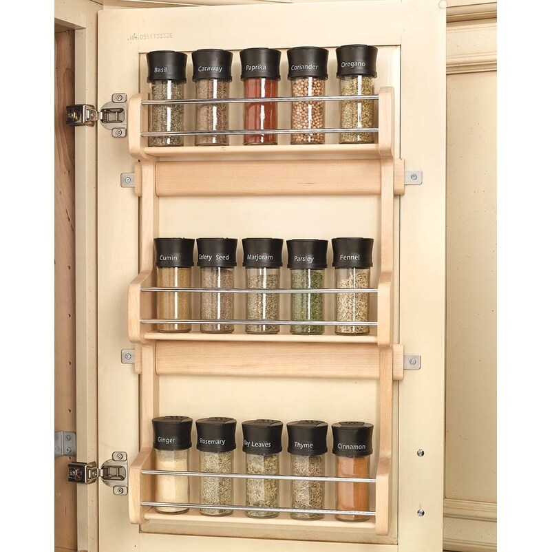 Rev-A-Shelf Cabinet Door Mount Wood 3-Shelf Spice Rack, Natural, Small