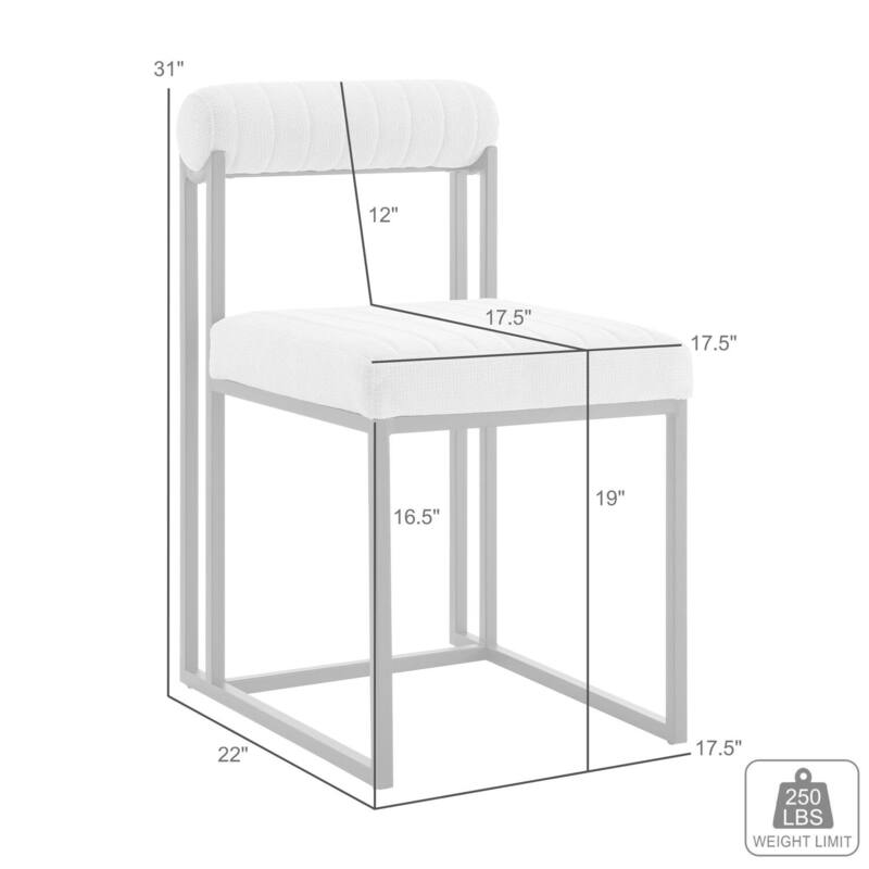 Dining Chairs Set of 2 with Channel Tufted Gray Fabric Upholstery, Matte Black Iron Frame - 17.5