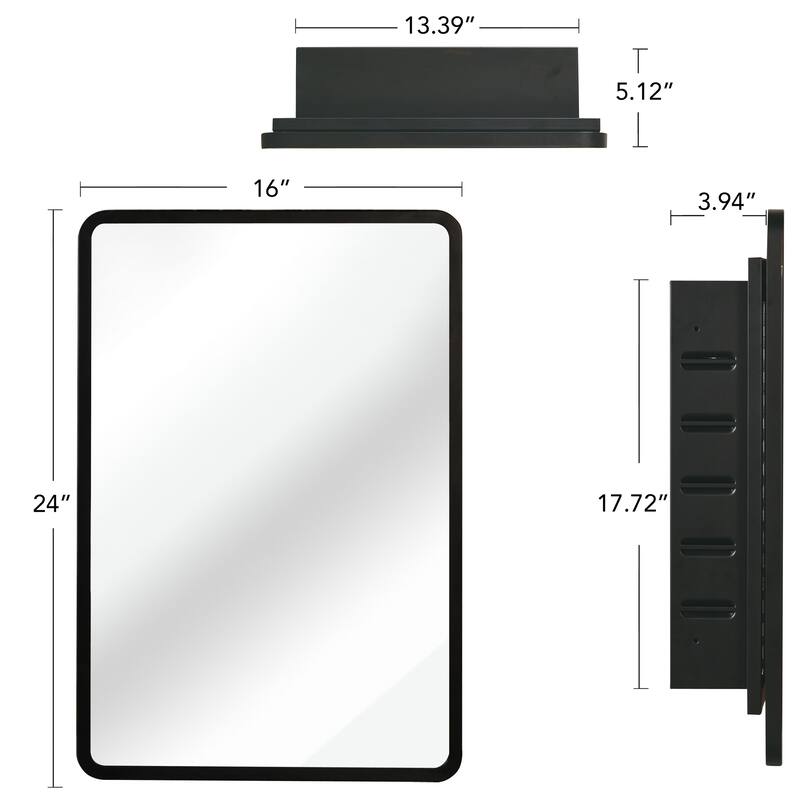 Metal Framed Mirror Cabinet with Adjustable Shelves, Wall-Mounted or Recessed Design, Rust-Resistant