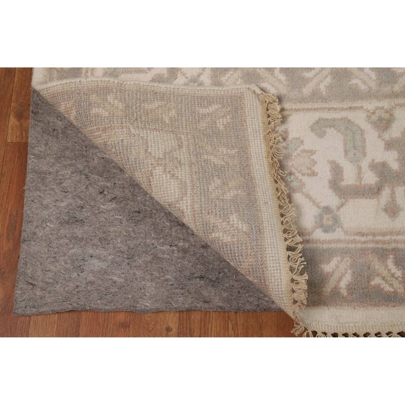 All-Over Ivory Floral Oushak Indian Area Rug Handmade Wool Carpet - 8'4" x 11'10"