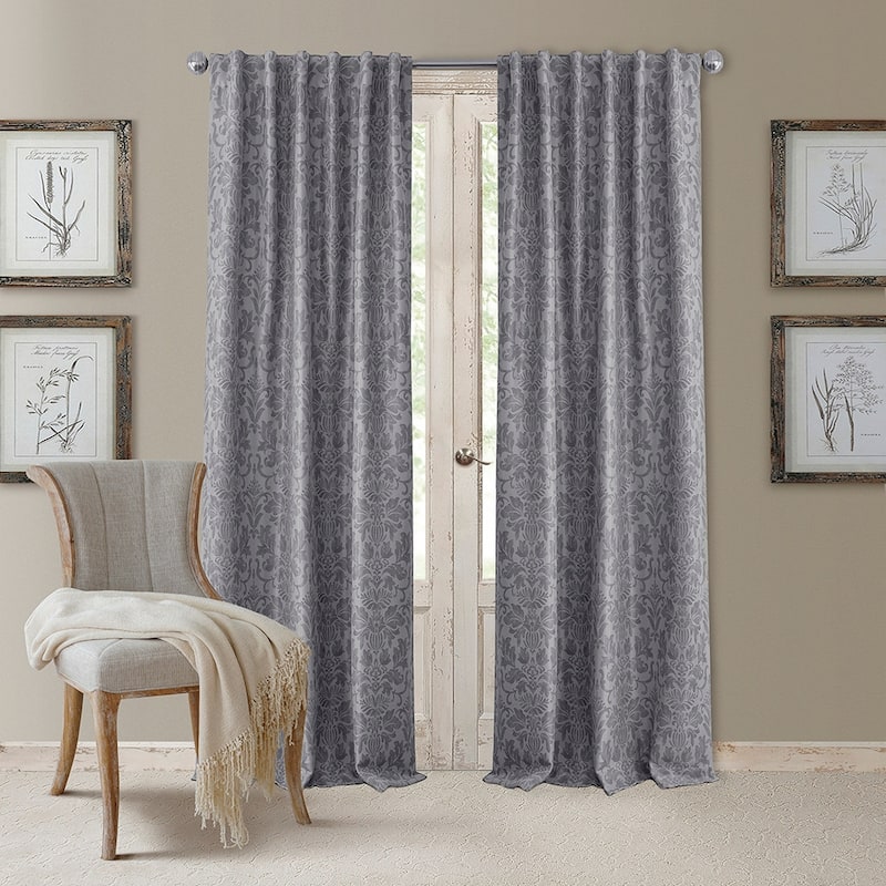 Elrene Antonia Blackout Rod Pocket/Back Tab Curtain Panel - 52" W X 84" L - Silver