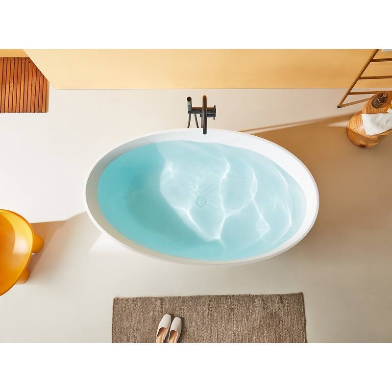ABRUZZO 63" x 37" Freestanding Solid Surface Soaking Bathtub with Overflow & Pop-up Drain