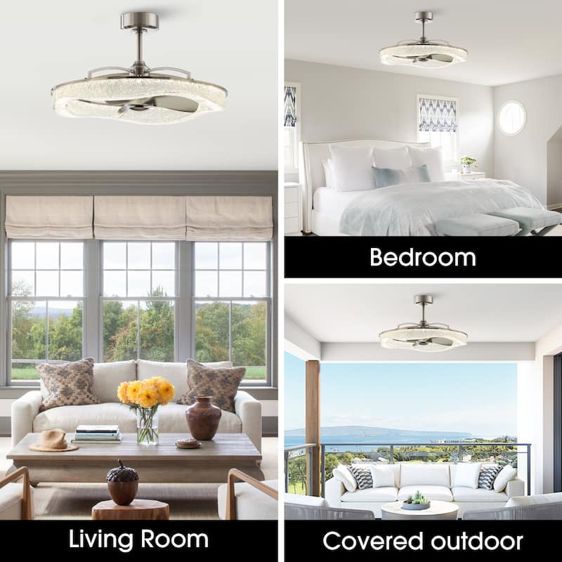Perimost 33" Modern Brushed Nickel ABS 3-Blade LED Bladeless Ceiling Fan with Remote