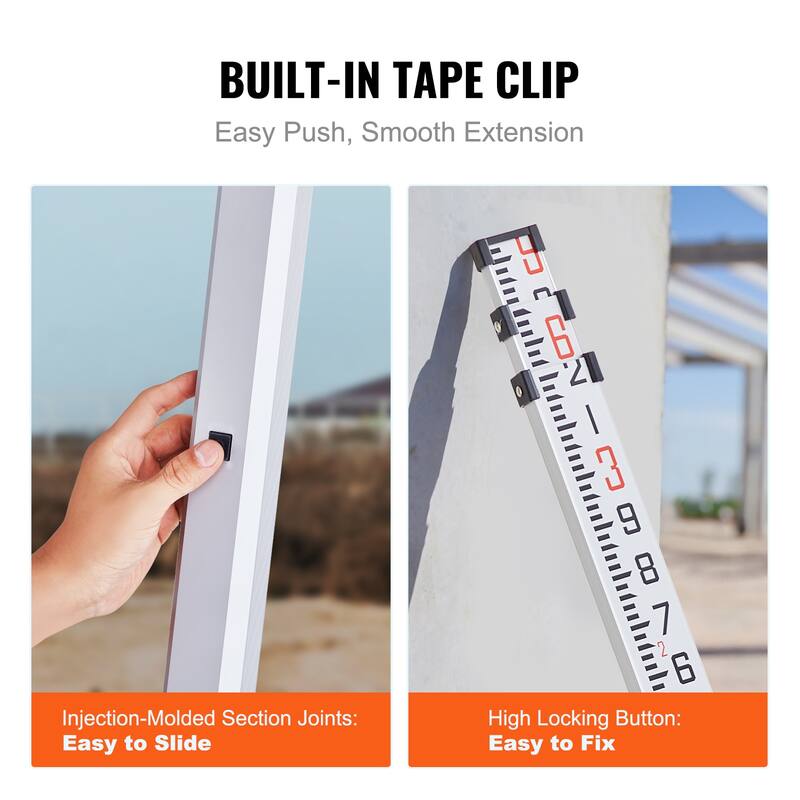 Aluminum Grade Rod, Telescopic Measuring Rod, Double-Sided Scale Leveling Rod Stick,Aluminum Alloy Survey Rod with Bubble Level