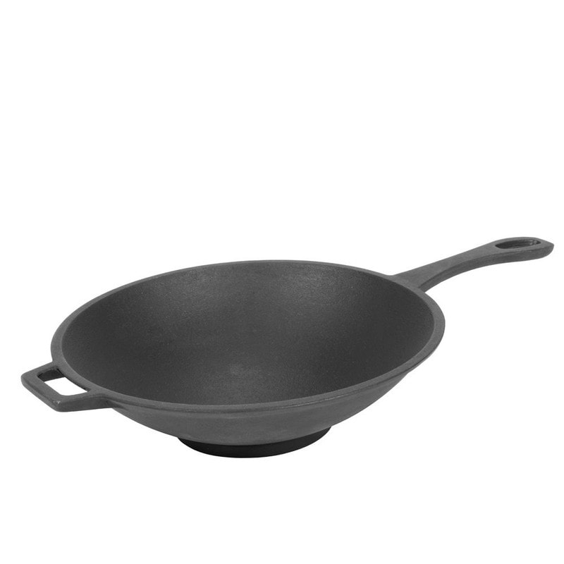 Bayou Classic 14-in Cast Iron Skillet with Pour Spouts and Helper Handle,  Black in the Cooking Pans & Skillets department at