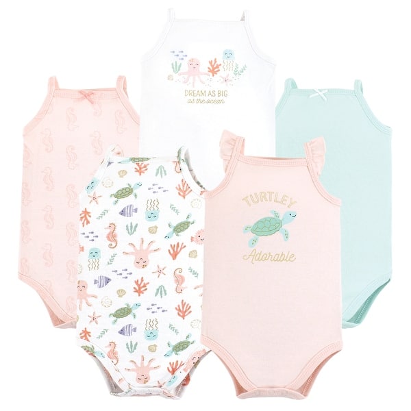 slide 1 of 1, Hudson Baby Infant Girl Cotton Sleeveless Bodysuits, Turtley Adorable 0-3 Months - Turtley Adorable