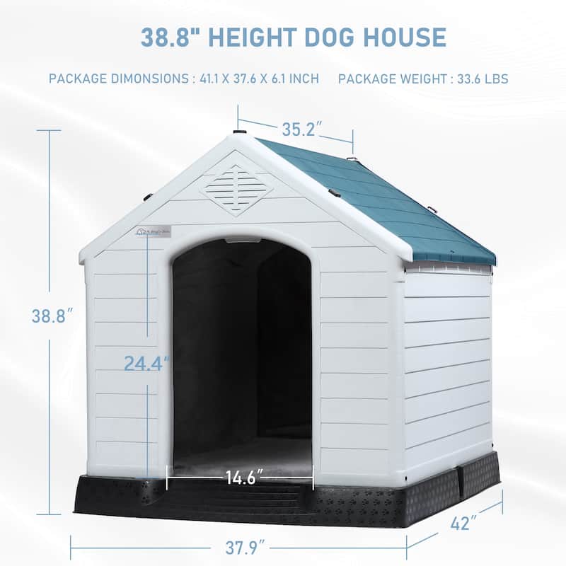 BOSSIN Insulated & Waterproof Dog House, Indoor/Outdoor Puppy Shelter with Elevated Floor & Liner for All Size Dogs