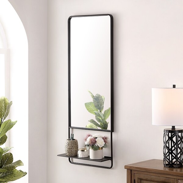 Safavieh Trinsy 22inch Black Rectangular Wall Mirror with Shelf 18" x 5" x 48" Overstock