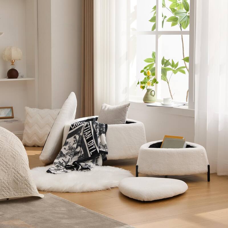 2 Piece Fabric Storage Footstool Set Footstool Shoe Stool with Metal Legs