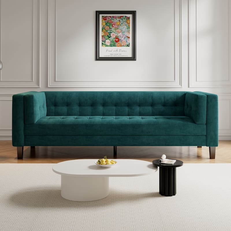 Velvet Button Tufted 3-seater Sofa with Hardwood Frame