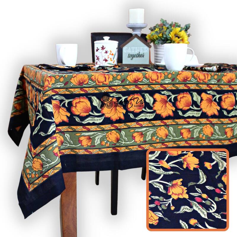 Affluent French Country Floral Cotton Tablecloth Square, Rectangle