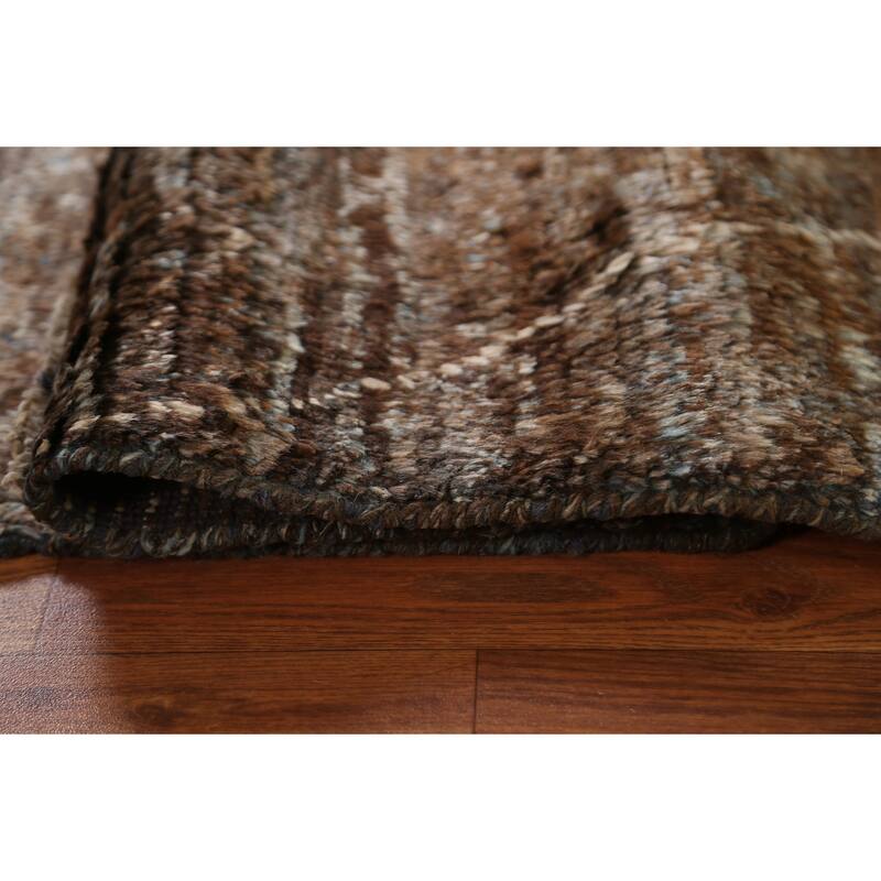 Hand Knotted Oriental 100% Wool Carpet Tribal Tribal Brown Moroccan Area Rug - 9' 7'' X 6' 7''