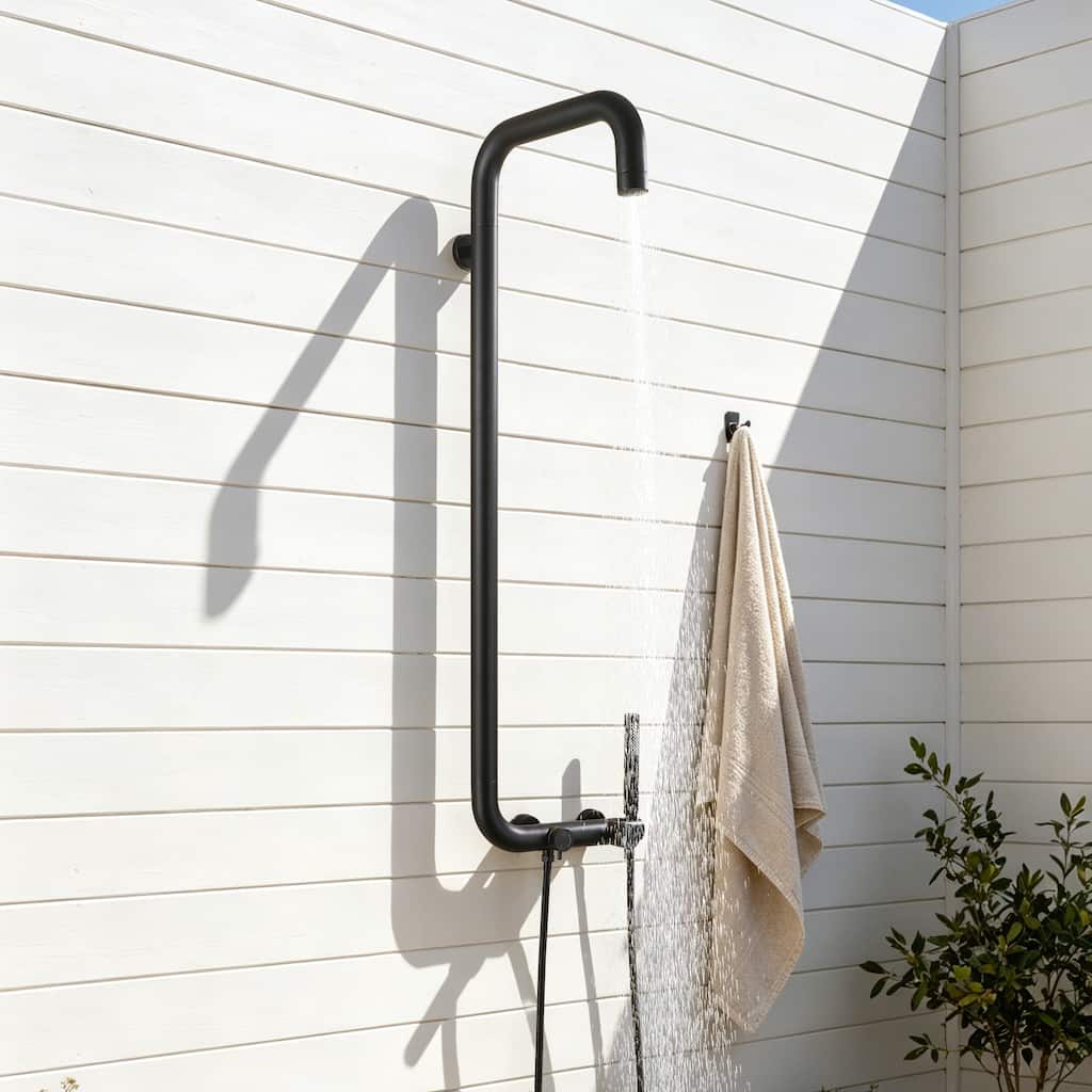 44"H 316 Stainless Steel Wall Mounted Rust-Free Outdoor Shower With Handheld Shower