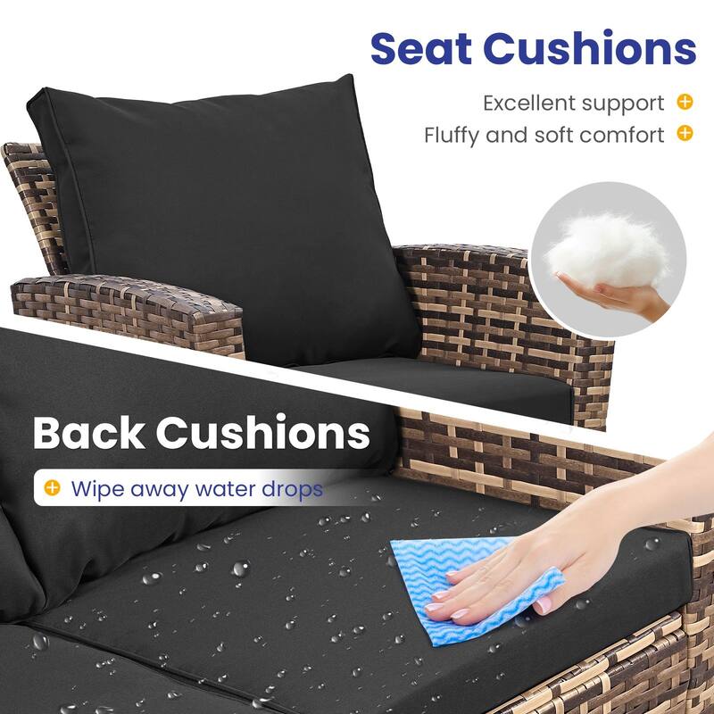 4-Piece Wicker Outdoor Sofa Set, 1 Loveseats, 2 Single Sofas, 1 Table