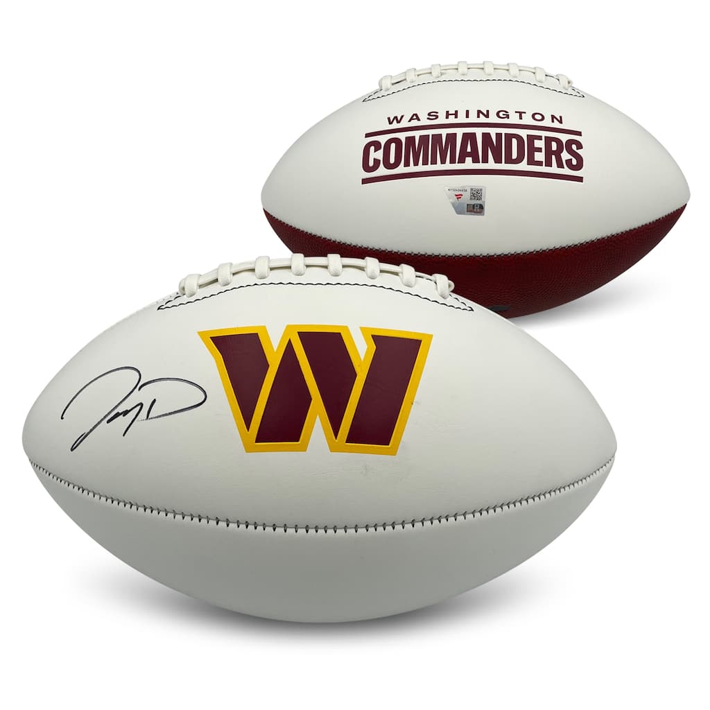 Jayden Daniels Autographed Washington Commanders Signed White Panel Logo Football Fanatics Authentic COA - 4x11x8