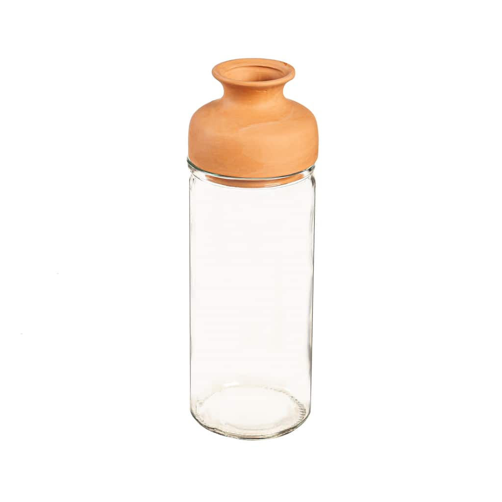 Clear Vase with Terracotta Top