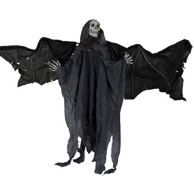 LED Lighted and Animated Winged Grim Reaper Halloween Decoration - 50"