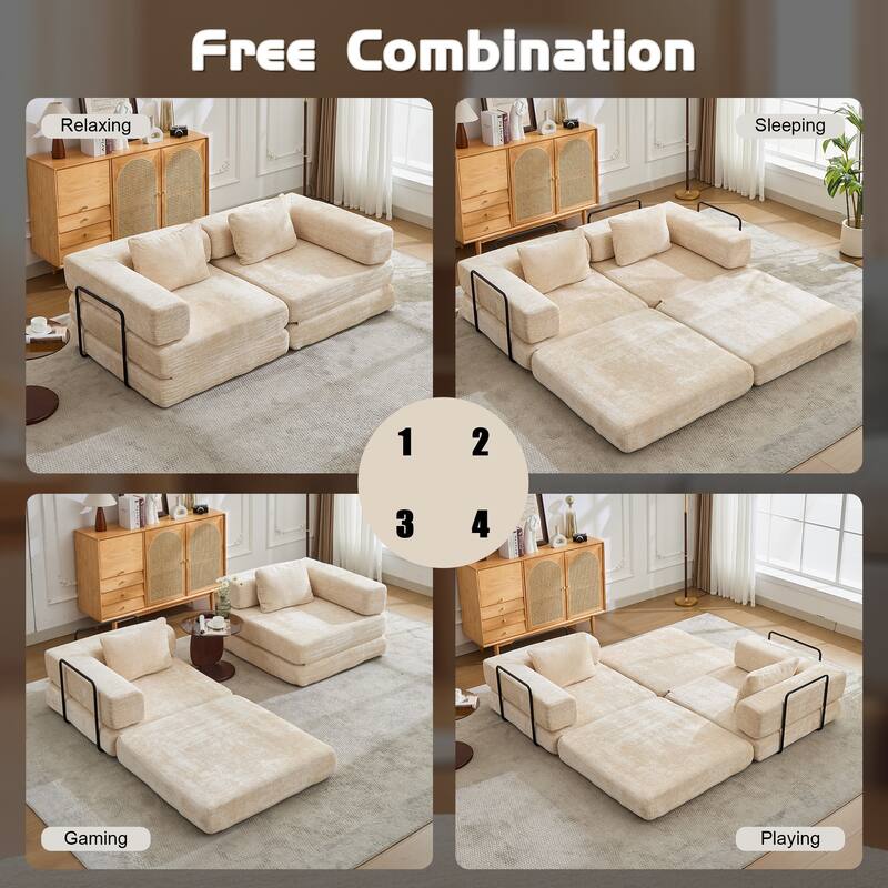 2-in-1 Foldable Sofa Bed Floor Sofa Couch with Armrests, Convertible Lounge Sofa for Living Room Bedroom