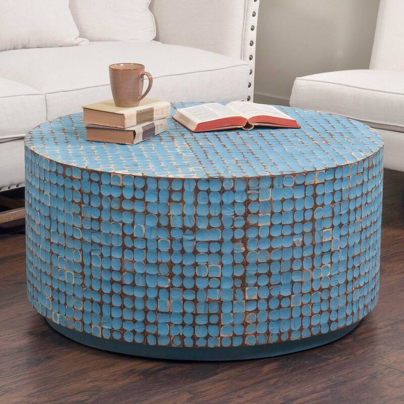 Reclaimed Wood Teak Coffee Table With Coconut Shells by East at Main