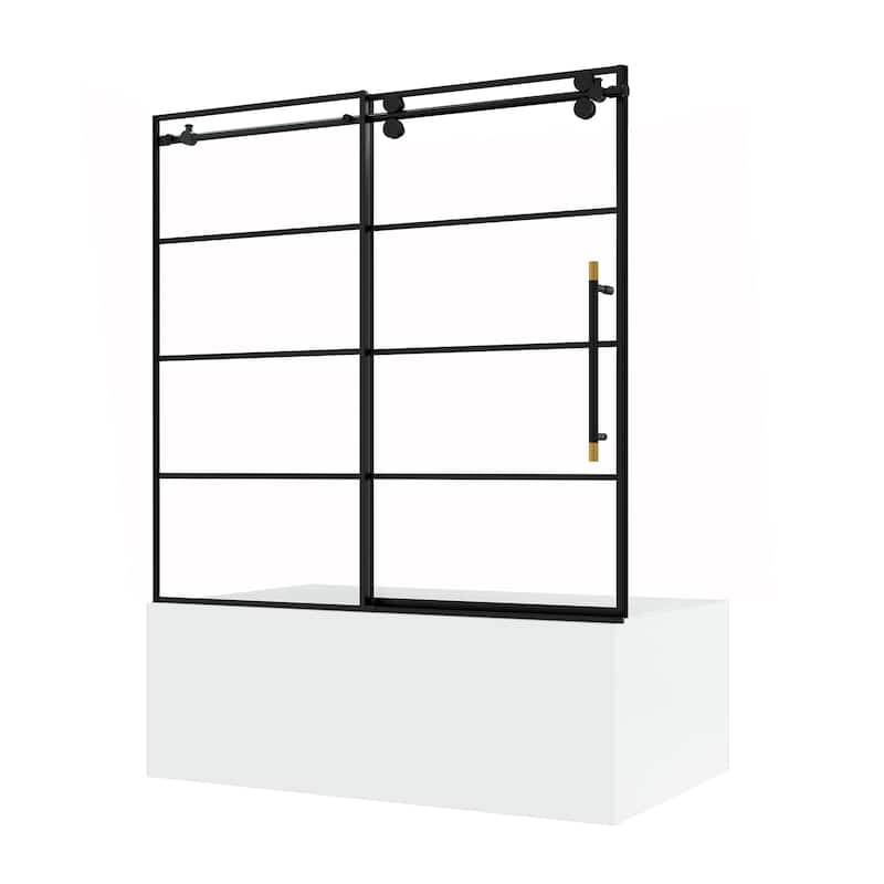 Losar Sliding Framed Bathtub Shower Door Tempered Glass - 60" W x 66" H - 60" W x 66" H - Matte Black