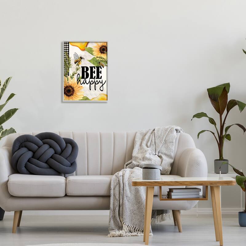 Stupell Bee Happy Sunflower Insect Hive Harvesting Honey Framed Giclee Art Design By Kim Allen