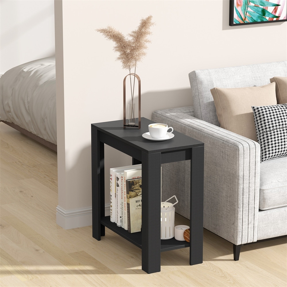 Side Table With Shelf, End Table With Shelf, Narrow End Table