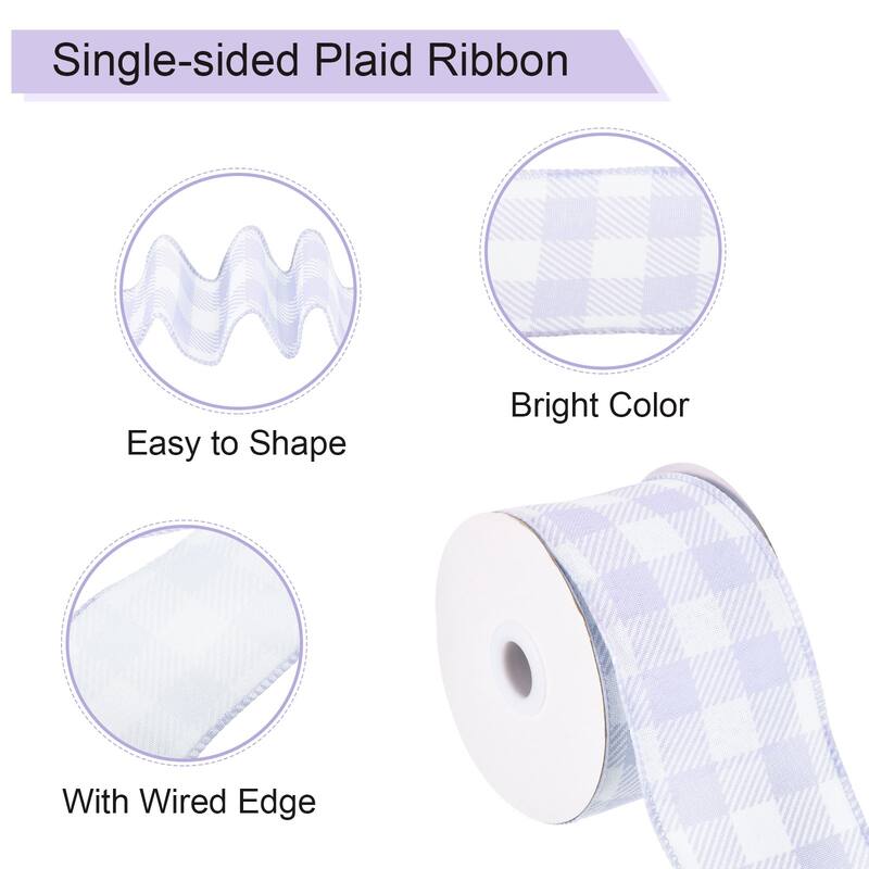 Plaid Check Ribbon, Wired Edge Gingham Ribbon for Gift Wrapping, Christmas Decoration