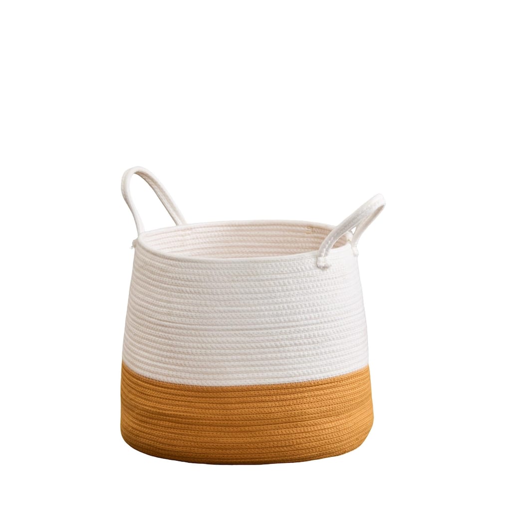 Cotton Round White Brown Laundry and Storage Basket