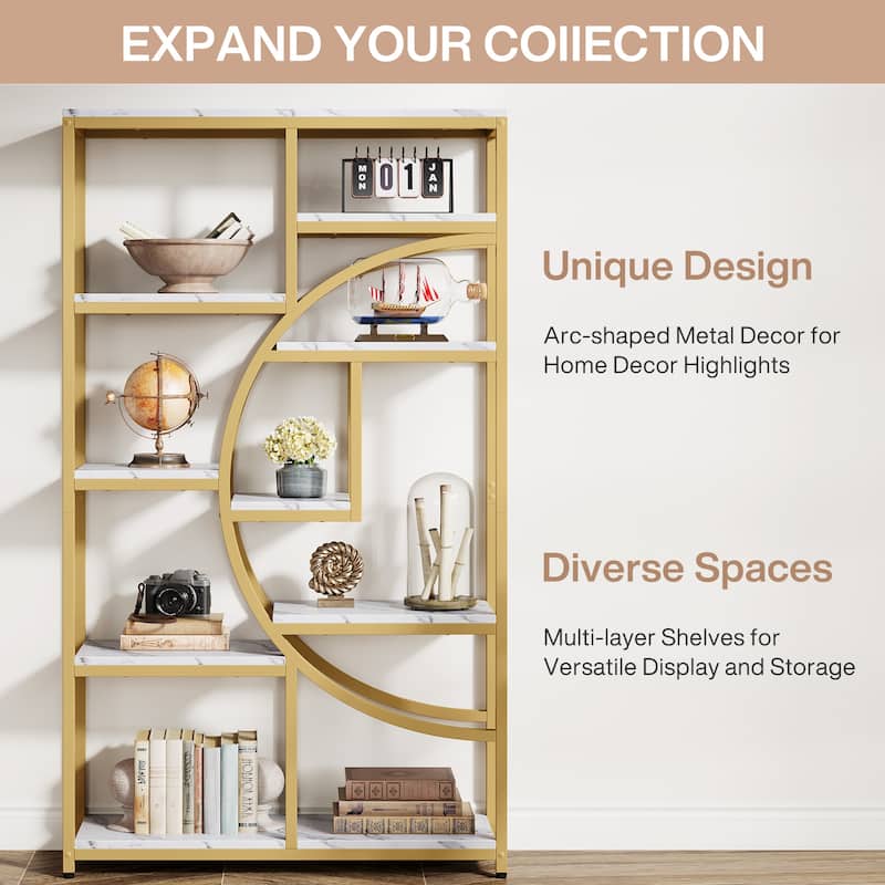 Bookshelf Industrial 5 Tier Etagere Bookcase, Freestanding Tall Bookshelves
