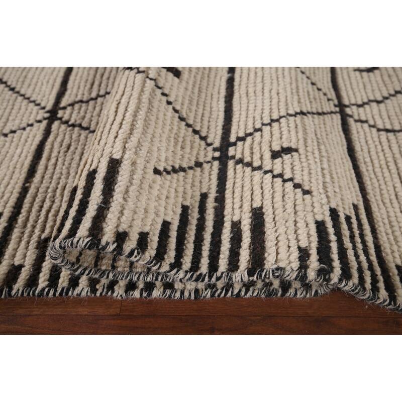Trellis Moroccan Area Rug Hand-Knotted Oriental Beige Wool Carpet - 6'11"x 10'3"