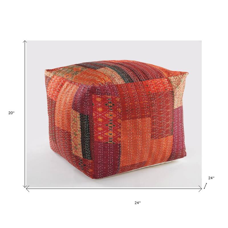 HomeRoots 24" Red Cotton Blend Ottoman