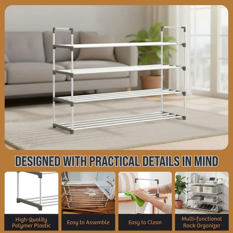 Shoe Rack - Shoe Organizer for Closet, Bathroom, Entryway by Home-Complete (White)