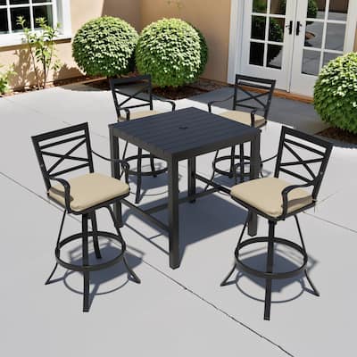 3/5-Piece Set Outdoor Patio Aluminum Sunbrella Swivel Bar Stools and Table